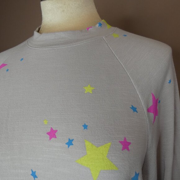 Monrow Women's XS Star Print Boyfriend Sweatshirt Cotton Blend Pullover Multi - Picture 2 of 9
